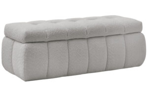 Bobochic Paris Světle šedá bouclé lavice Mont-Blanc 144 cm s úložným prostorem